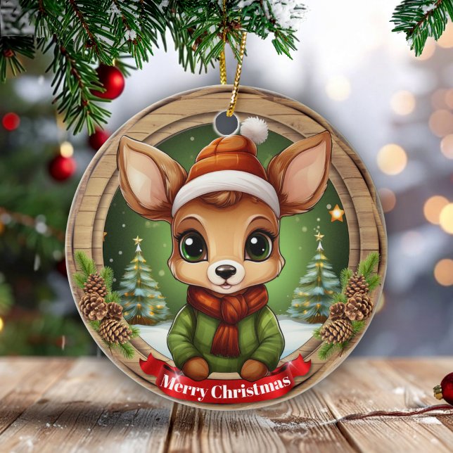 Ornamento De Cerâmica Whimsical Winter Wonderland Woodland Wildlife 🦌🎄 (Custom Whimsical Winter Wonderland Woodland Wildlife Xmas Deer Character Decor Ceramic Ornament 🦌🎄)