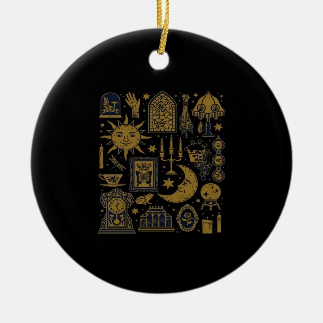 Ornamento De Cerâmica Whimsigoth Classic - Luas Místicas e Floresta (Frente)