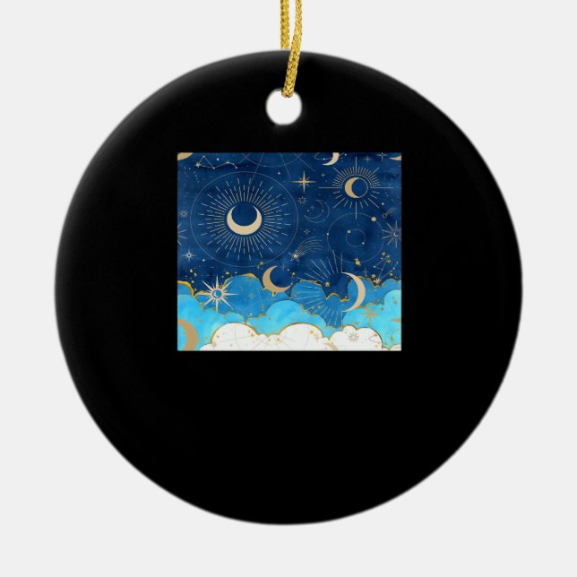 Ornamento De Cerâmica Whimsigoth Clouds Sun Moon Witchy Classic (Frente)
