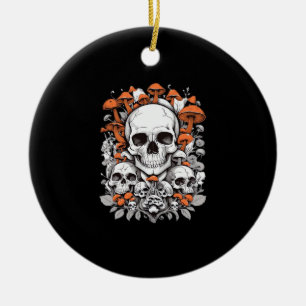 Ornamento De Cerâmica Whimsigoth Skulls & Mushroom Vintage Botanic Ae