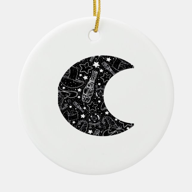 Ornamento De Cerâmica Whimsigoth Witch Moon Wicca Kawaii Gótico Tattoo A (Frente)