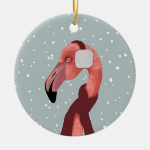 Ornamento De Cerâmica Whimsso Cozy Winter Flamingo Com Scarf
