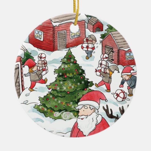 Ornamento De Cerâmica Whimsso Tomten Natal Gnoma Watercolor (Frente)