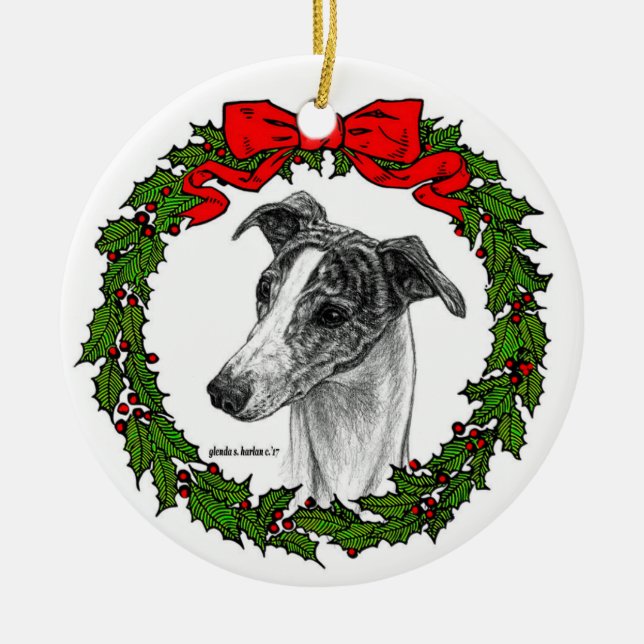 Ornamento De Cerâmica Whippet Dog Art de Glenda S. Harlan (Frente)
