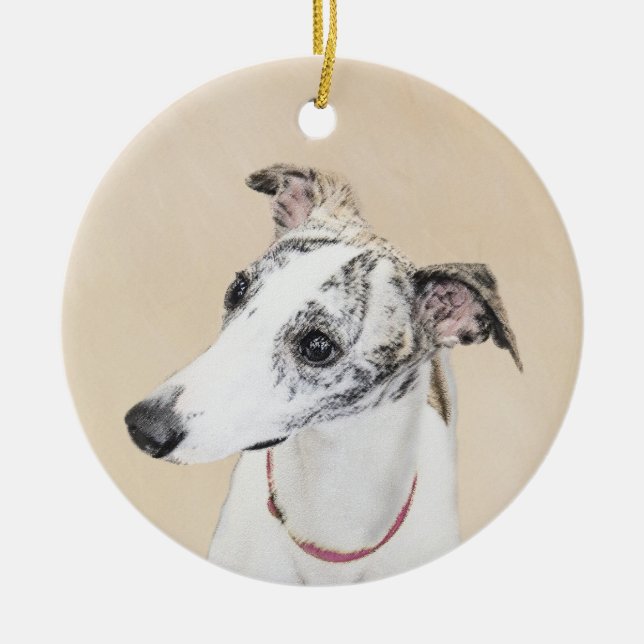 Ornamento De Cerâmica Whippet Painting - Cute Original Dog Art (Frente)
