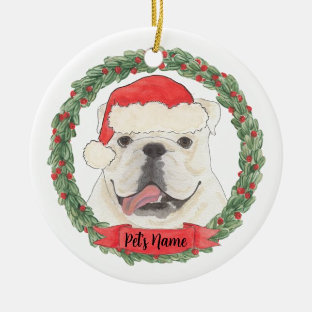 Ornamento De Cerâmica White Buldogue Personalizado (Frente)