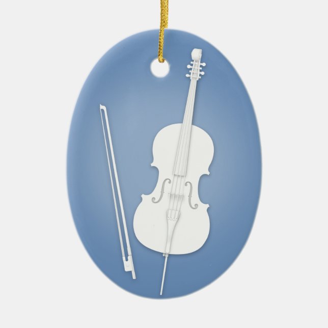 Ornamento De Cerâmica White Cello com Arco de música azul escura persona (Frente)