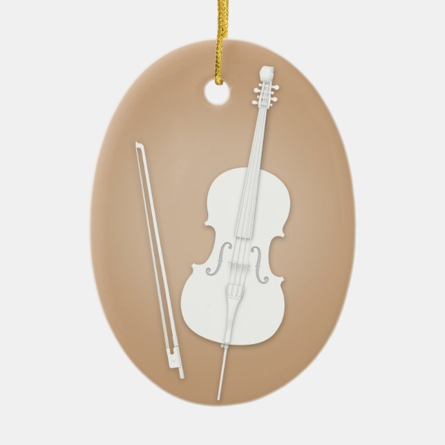 Ornamento De Cerâmica White Cello com Arco de Música Marrom Personalizad (Frente)