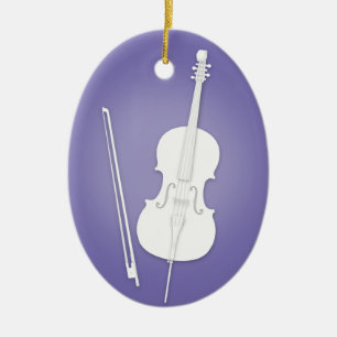 Ornamento De Cerâmica White Cello com Arco Purple Custom Music