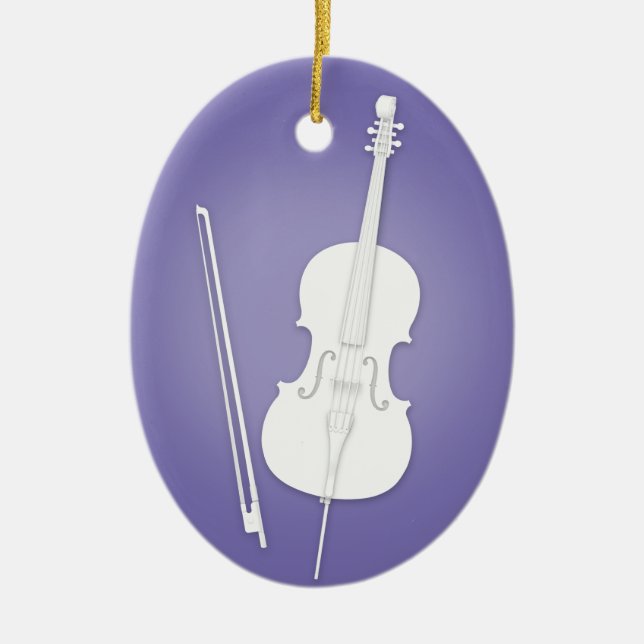 Ornamento De Cerâmica White Cello com Arco Purple Custom Music (Frente)