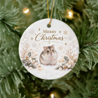 Ornamento De Cerâmica White Christmas Hamster Ornament