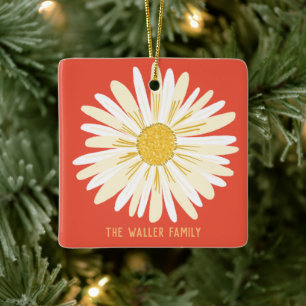 Ornamento De Cerâmica White Daisy Family Ornament PERSONALIZE TI