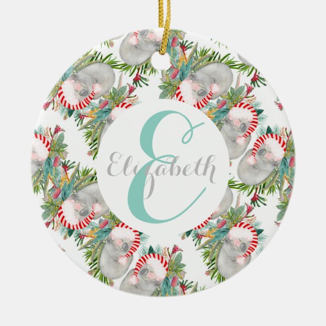 Ornamento De Cerâmica White de Natal de Koala Personalizada (Frente)