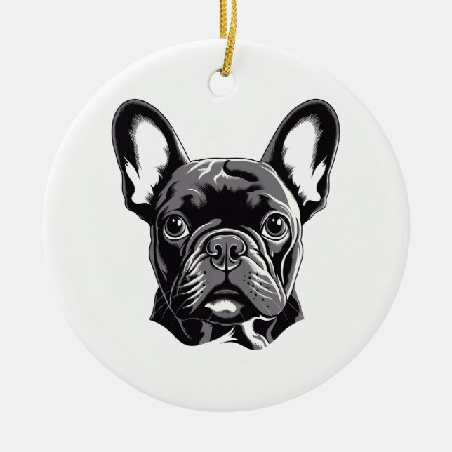 Ornamento De Cerâmica White e preto francês personalizado (Frente)