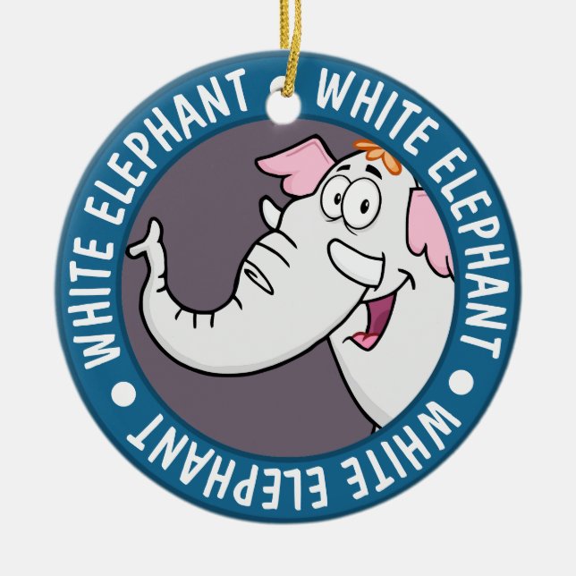 Ornamento De Cerâmica White Elephant Exchange Cartoon (Frente)