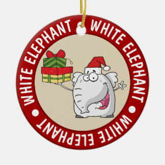 Ornamento De Cerâmica White Elephant Santa Hat dá cartoon