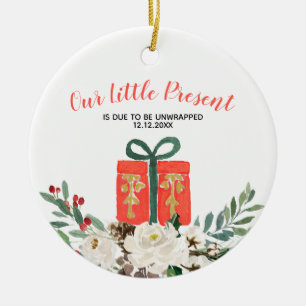 Ornamento De Cerâmica White Floral Natal Gravidez Anúncio de Gravidez C