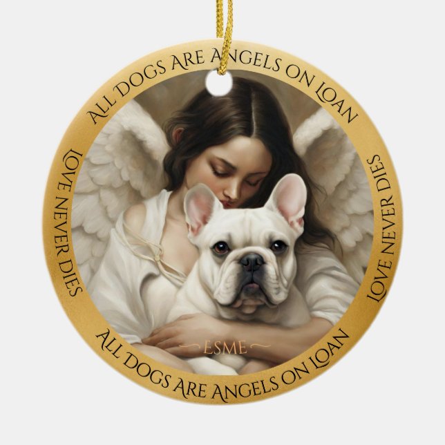 Ornamento De Cerâmica White French Buldog Art Love Nunca Morre Memorial (Frente)