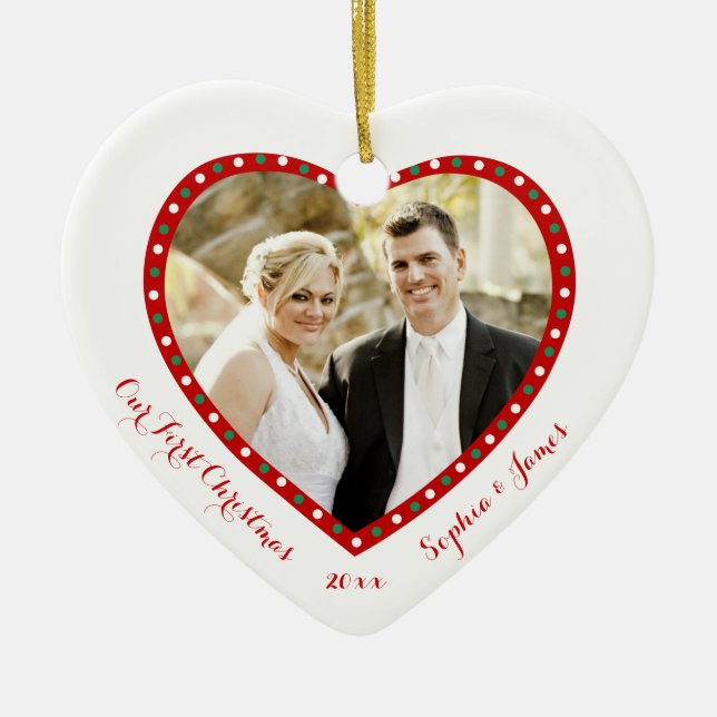 Ornamento De Cerâmica White Heart Our First Christmas Ornament (Frente)