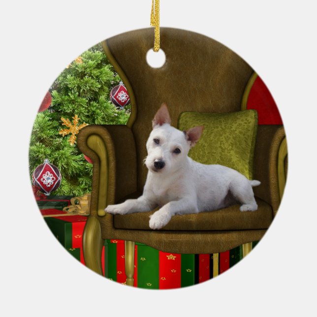 Ornamento De Cerâmica White Jack Russell Natal (Traseira)