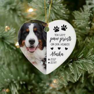 Ornamento De Cerâmica White Paw Imprime Em Nossos Corações Foto De Pet
