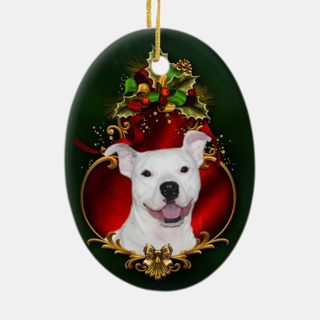 Ornamento De Cerâmica White pitbull Christmas (Verso)