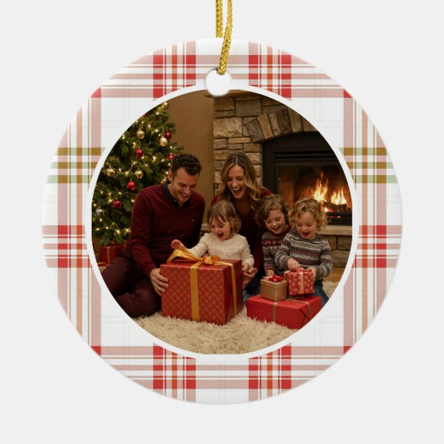Ornamento De Cerâmica White Plaid Family Christmas (Frente)