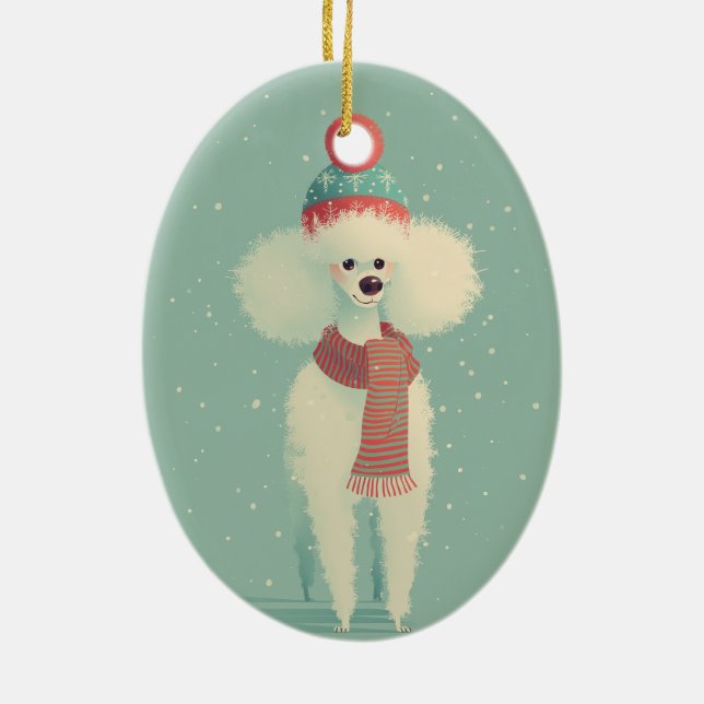 Ornamento De Cerâmica White Poodle Holiday Keepsake (Verso)