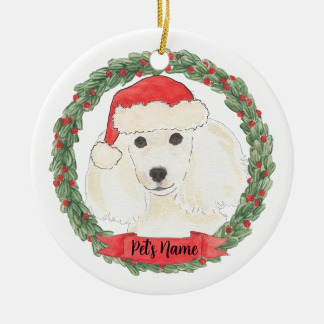 Ornamento De Cerâmica White Poodle Personalizado (Frente)