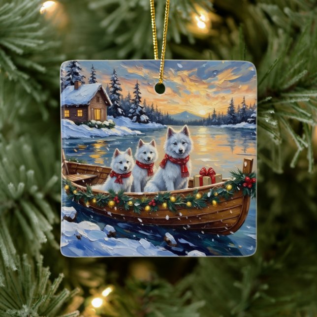 Ornamento De Cerâmica White Samoyed Christmas Boat Holiday (Árvore)