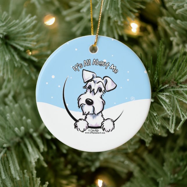 Ornamento De Cerâmica White Schnauzer É Tudo Sobre Mim Natal (Árvore)