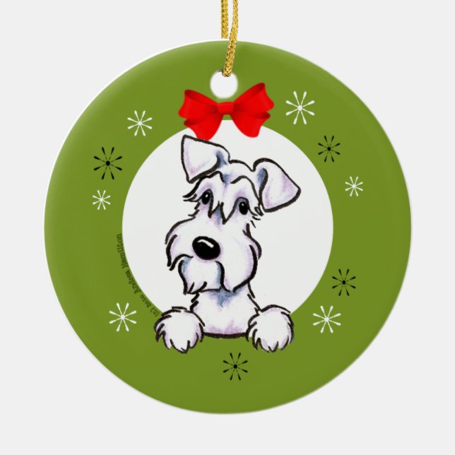 Ornamento De Cerâmica White Schnauzer Natural Ears Natal Clássico (Frente)