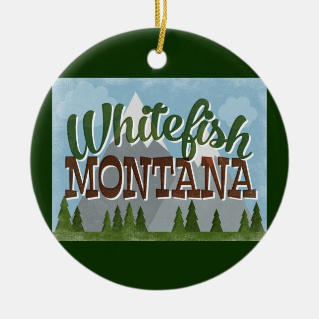 Ornamento De Cerâmica Whitefish Montana Divertimento Retro Montanhas Sno (Frente)