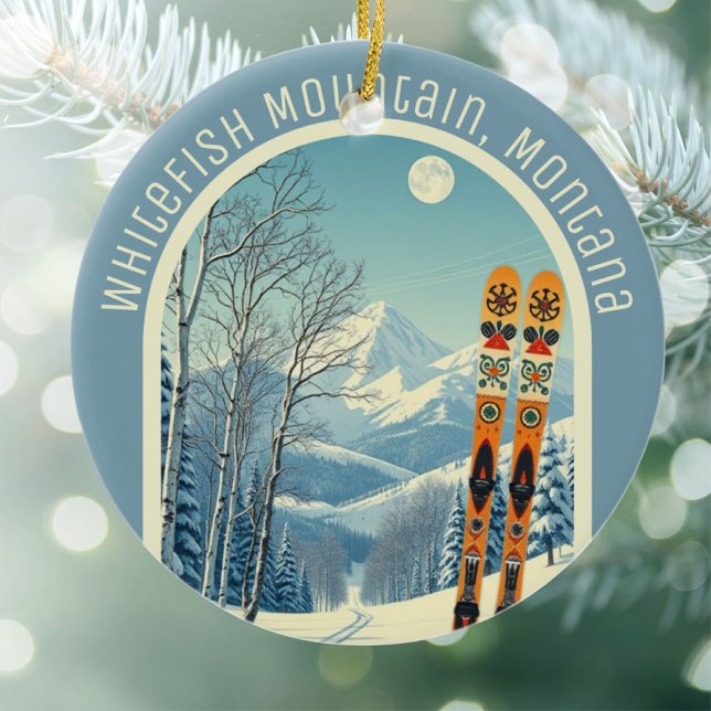 Ornamento De Cerâmica Whitefish Mountain Montana ski souvenir  (Criador carregado)