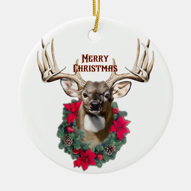 Ornamento De Cerâmica Whitetail Buck Natal (Frente)