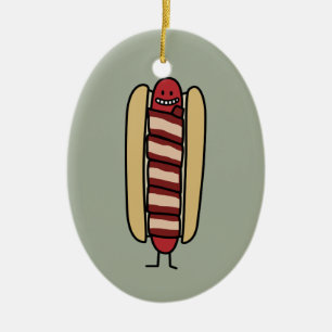 Ornamento De Cerâmica Wiener envolvido bacon do Hotdog do cachorro