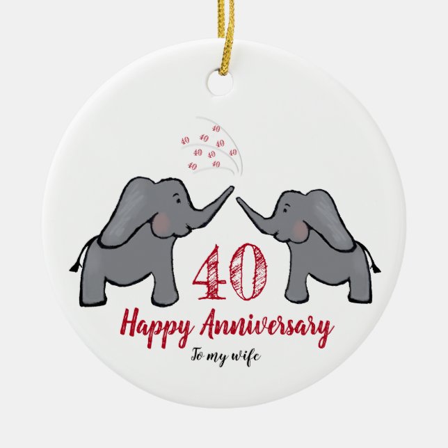 Ornamento De Cerâmica wife 40th ruby wedding  elephant anniversary gift (Frente)