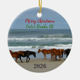 Ornamento De Cerâmica Wild Horses Outer Banks OBX 2026 Christmas