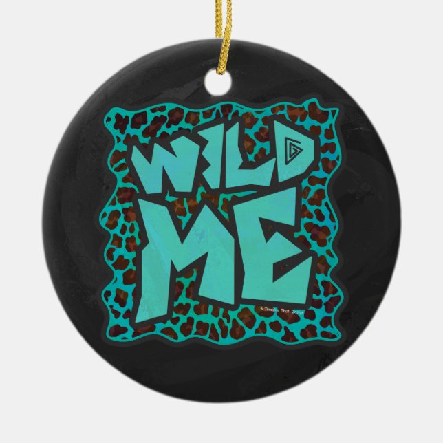 Ornamento De Cerâmica Wild Me Brown e Teal Leopard Design (Frente)