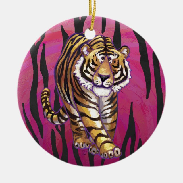 Ornamento De Cerâmica Wild Me Tiger Black and Pink (Frente)