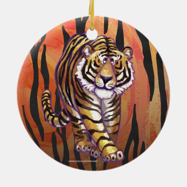 Ornamento De Cerâmica Wild Me Tiger Quente Laranja e Impressão Preto (Traseira)