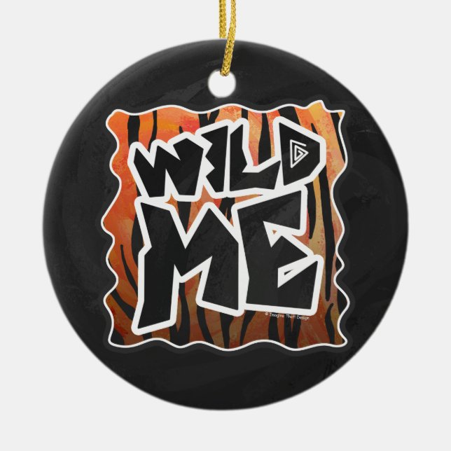 Ornamento De Cerâmica Wild Me Tiger Quente Laranja e Impressão Preto (Frente)