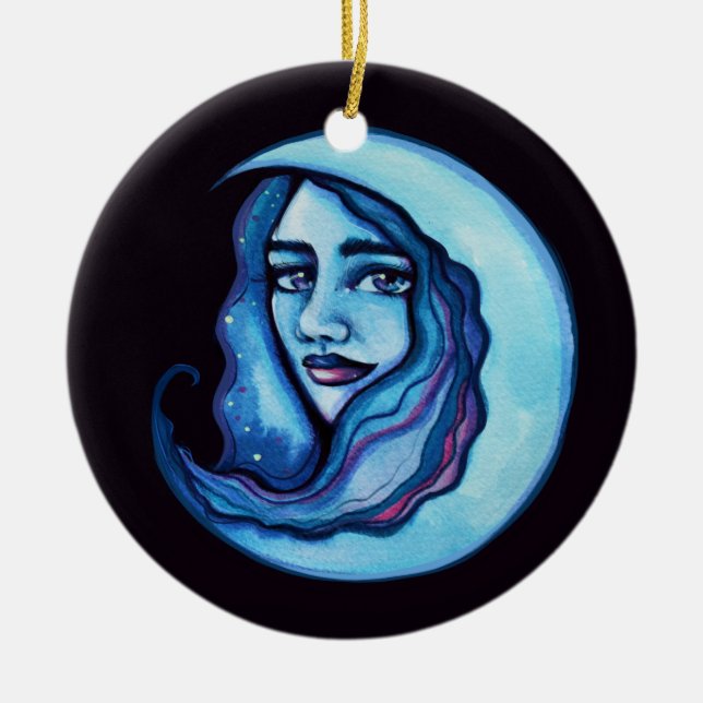 Ornamento De Cerâmica Wild MoonChild Goddese Feiticeira da Lua (Frente)