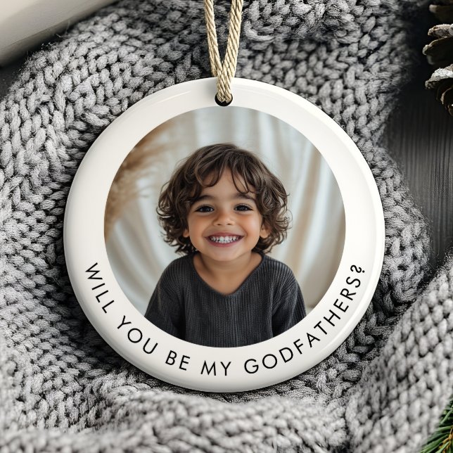Ornamento De Cerâmica Will You Be My Godfathers Photo Proposal (Zazzle Will You Be My Godfathers Photo Proposal Ceramic Ornament (Front))