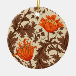 Ornamento De Cerâmica William Morris Anemone, Beige, Brown & Rust Orange