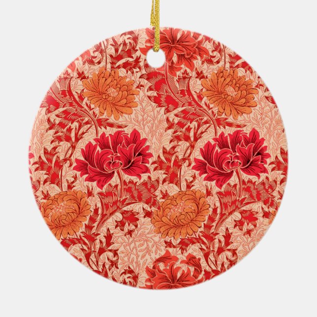 Ornamento De Cerâmica William Morris Chrysanthemums, Coral Orange (Traseira)