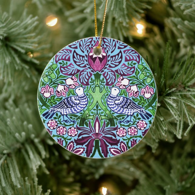 Ornamento De Cerâmica William Morris Folk Art Birds Flores Bolotas (Árvore)