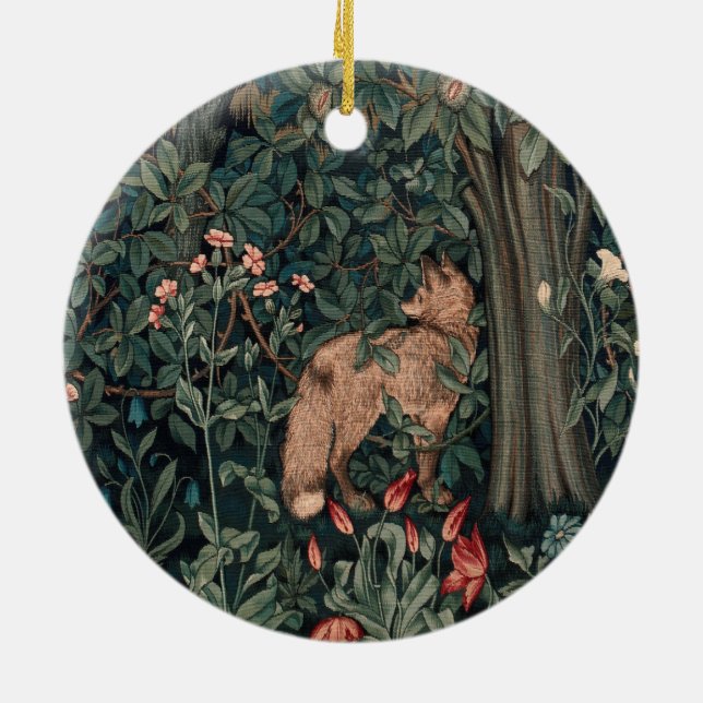 Ornamento De Cerâmica William Morris Greenery Fox Willife (Traseira)