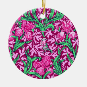 Ornamento De Cerâmica William Morris Irises, Fuchsia Pink e Burgundy