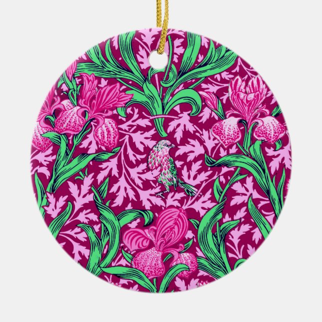 Ornamento De Cerâmica William Morris Irises, Fuchsia Pink e Burgundy (Frente)